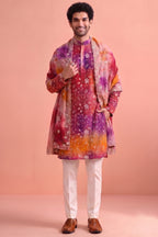 Multi Colored Art Silk Embroidered Kurta Pajama with Stole