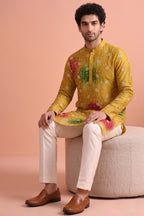 Mustard Art Silk Embroidered Kurta Pajama