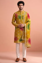 Mustard Art Silk Embroidered Kurta Pajama with Stole