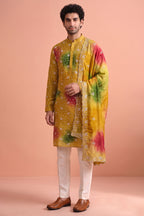 Mustard Art Silk Embroidered Kurta Pajama with Stole