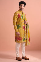 Mustard Art Silk Embroidered Kurta Pajama with Stole
