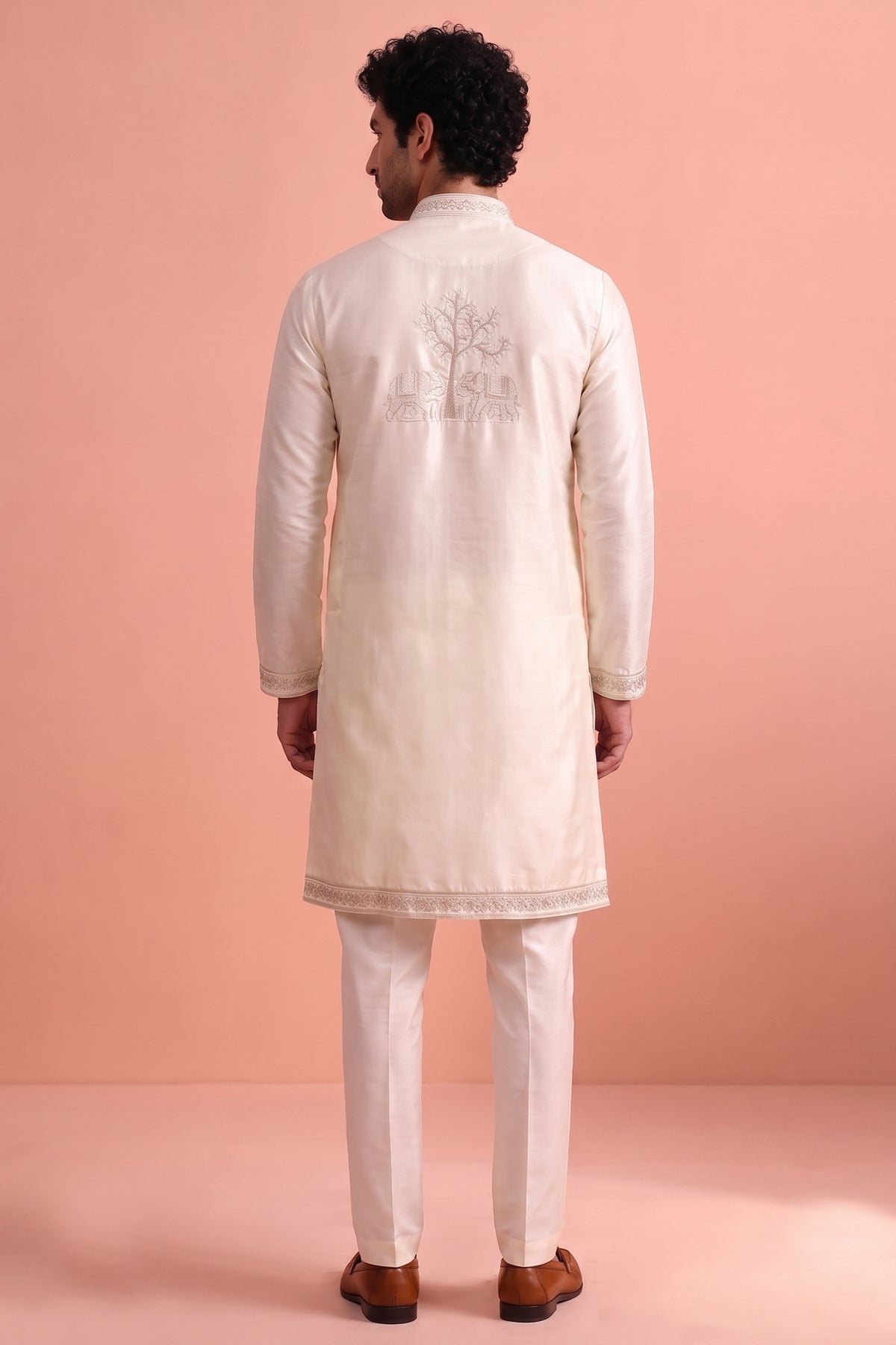 White Satin Embroidered Kurta Pajama