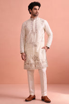 White Satin Embroidered Kurta Pajama