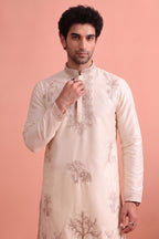 White Satin Embroidered Kurta Pajama