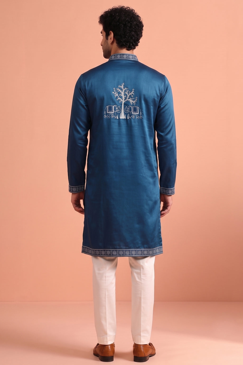 Blue Satin Embroidered Kurta Pajama