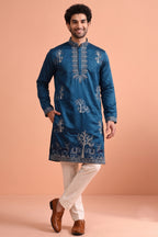 Blue Satin Embroidered Kurta Pajama