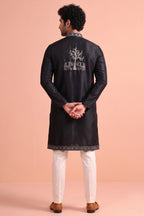 Black Satin Embroidered Kurta Pajama