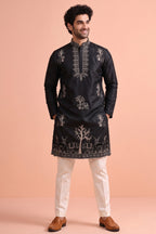 Black Satin Embroidered Kurta Pajama