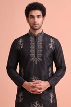 Black Satin Embroidered Kurta Pajama