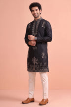 Black Satin Embroidered Kurta Pajama