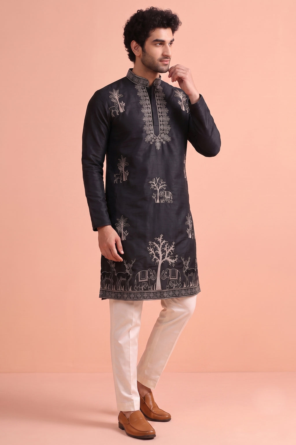 Black Satin Embroidered Kurta Pajama