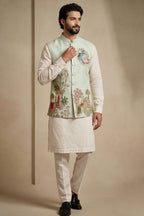 Off White Viscose Embroidered Kurta Pajama with Jacket