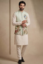 Off White Viscose Embroidered Kurta Pajama with Jacket