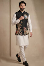 Off White Viscose Embroidered Kurta Pajama with Jacket