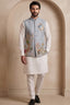 Off White Viscose Embroidered Kurta Pajama with Jacket