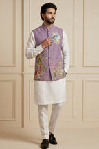 Off White Viscose Embroidered Kurta Pajama with Jacket