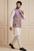Off White Viscose Embroidered Kurta Pajama with Jacket