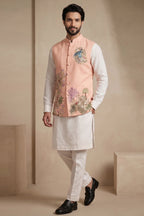 Off White Viscose Embroidered Kurta Pajama with Jacket