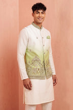Off White Banarasi Silk Embroidered Kurta Pajama with Jacket