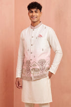 Off White Banarasi Silk Embroidered Kurta Pajama with Jacket