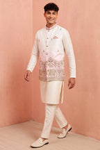 Off White Banarasi Silk Embroidered Kurta Pajama with Jacket