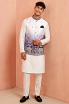 Off White Banarasi Silk Embroidered Kurta Pajama with Jacket