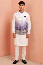 Off White Banarasi Silk Embroidered Kurta Pajama with Jacket