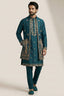 Rama Blue Satin Embroidered Jacket Indo Western Set