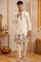 Cream Art-Silk Embroidered Kurta Pajama