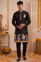 Black Art-Silk Embroidered Kurta Pajama