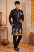 Black Art-Silk Embroidered Kurta Pajama