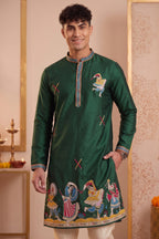 Dark Green Art-Silk Embroidered Kurta Pajama