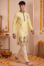 Yellow Art-Silk Embroidered Kurta Pajama