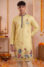 Yellow Art-Silk Embroidered Kurta Pajama
