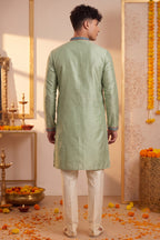 Light Mint Green Art-Silk Embroidered Kurta Pajama