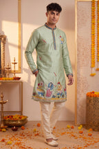 Light Mint Green Art-Silk Embroidered Kurta Pajama