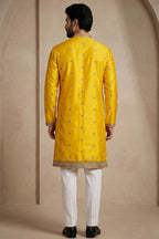 Yellow Satin Embroidered Kurta Pajama