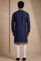 Navy Blue Satin Embroidered Kurta Pajama