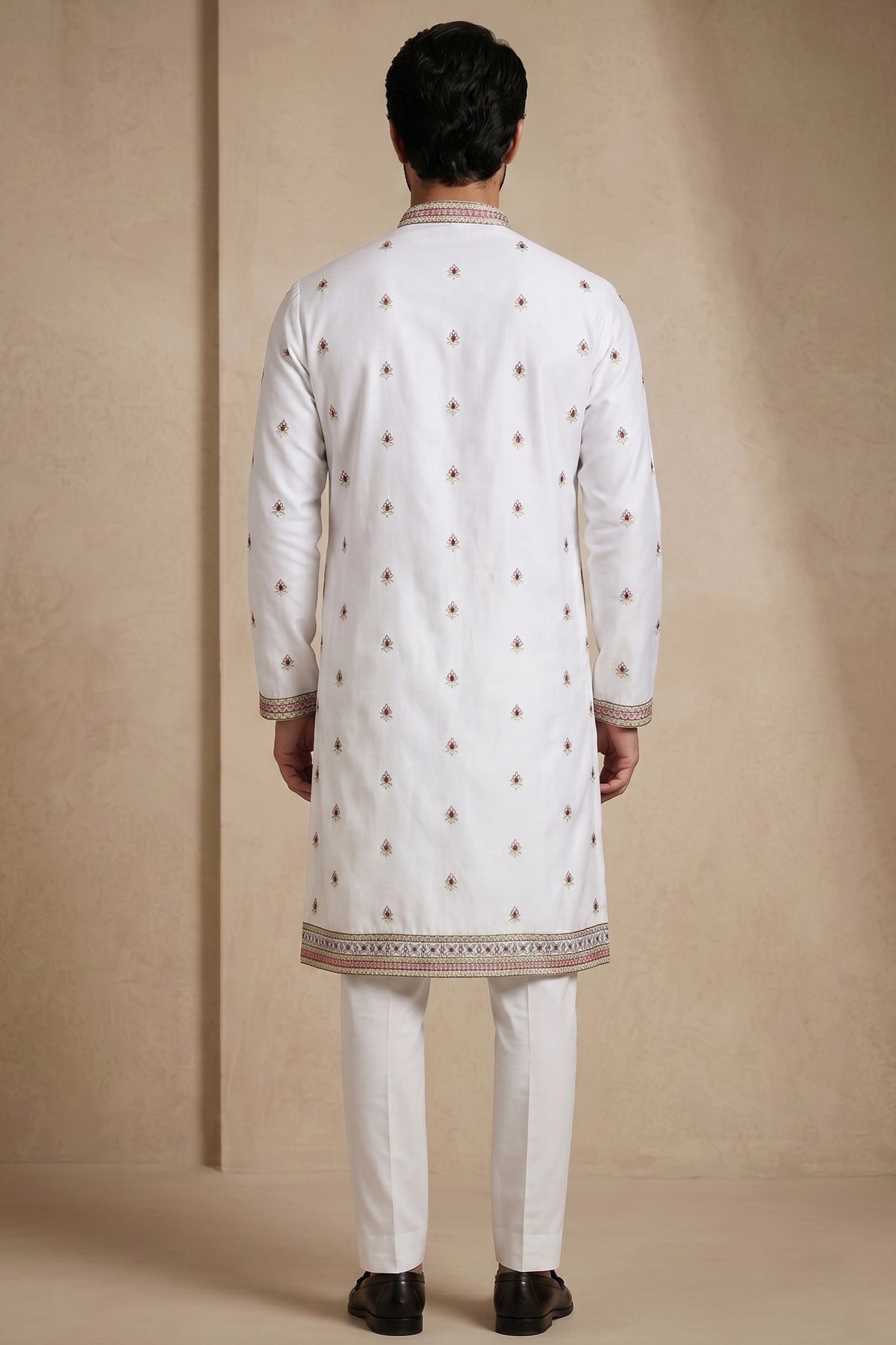 Pearl White Satin Embroidered Kurta Pajama