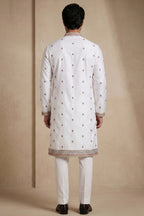 Pearl White Satin Embroidered Kurta Pajama