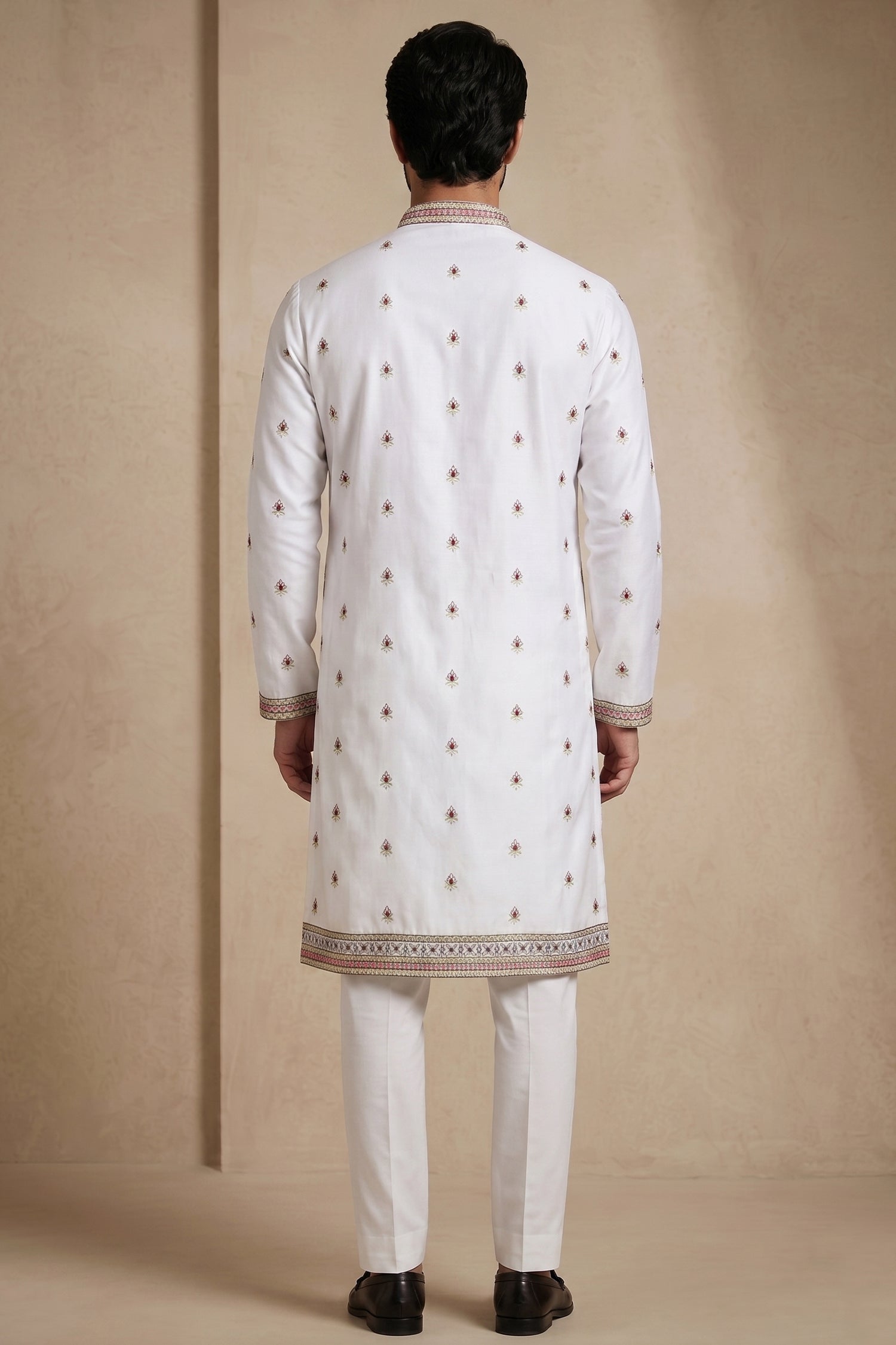 Pearl White Satin Embroidered Kurta Pajama