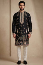 Black Satin Embroidered Kurta Pajama