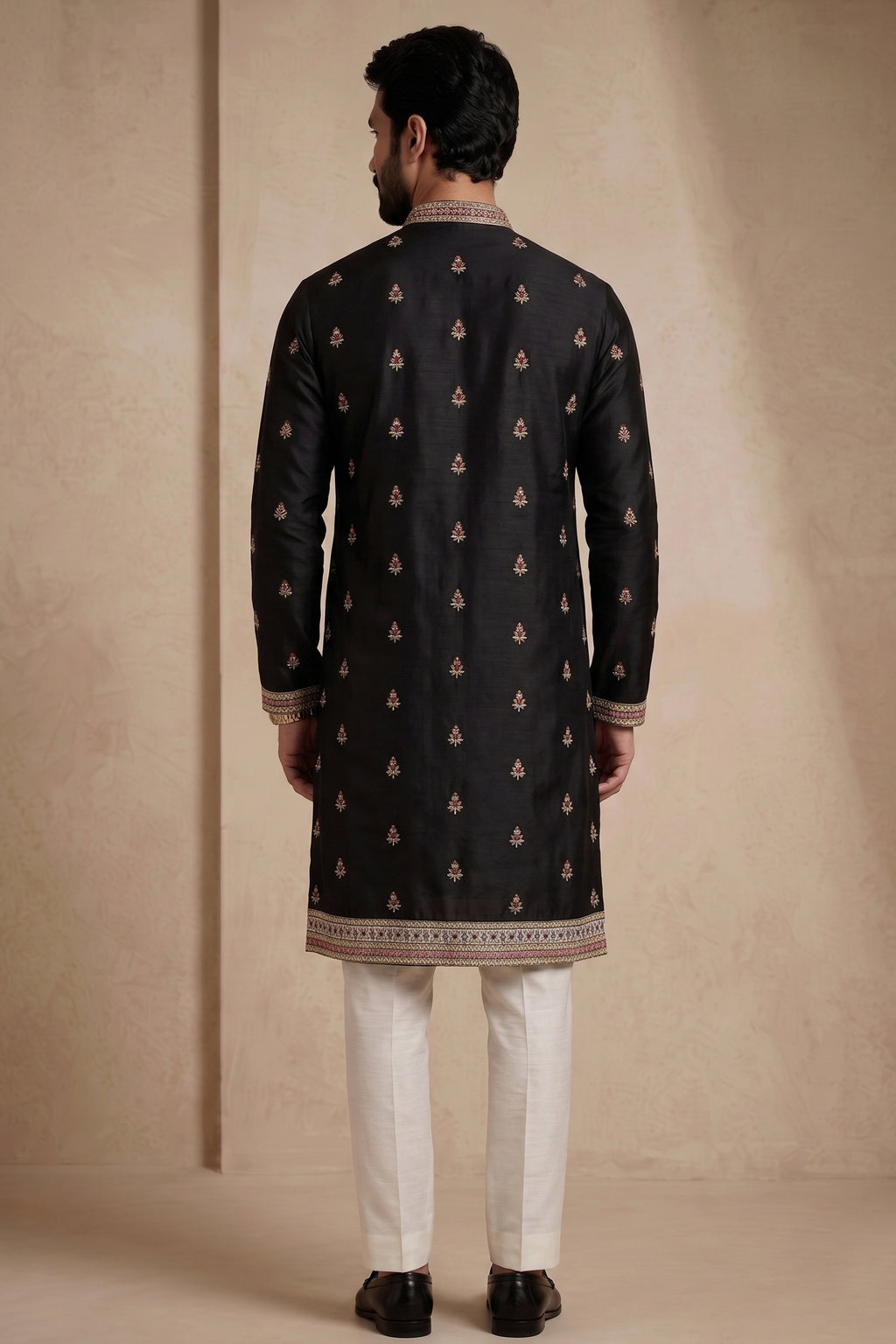 Black Satin Embroidered Kurta Pajama