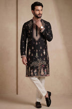 Black Satin Embroidered Kurta Pajama