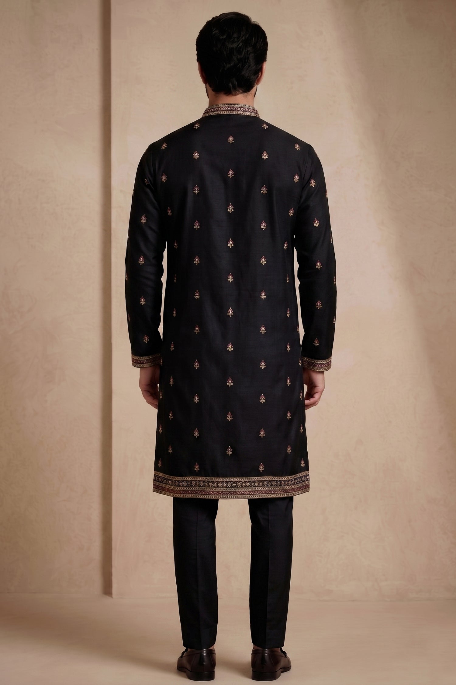 Black Satin Embroidered Kurta Pajama