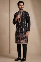 Black Satin Embroidered Kurta Pajama