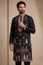 Black Satin Embroidered Kurta Pajama