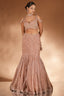 Rose Golden Net Designer Mermaid Style Lehenga with Cold Shoulder Blouse