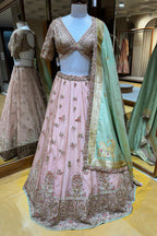 Blush Pink Organza Zardosi Work Designer Lehenga