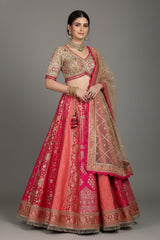 Pink Banarasi Silk Woven Lehenga